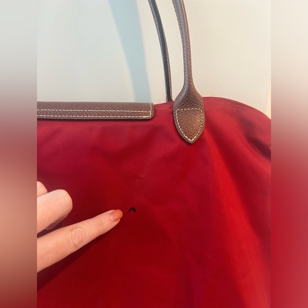 Longchamp Nylon Tote in Red with Brown Trim - Picture 7 of 16